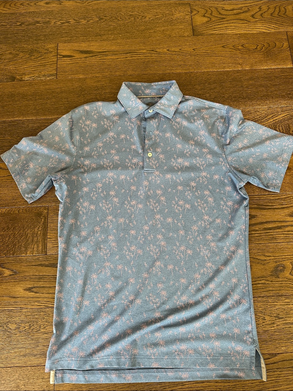 johnnie-O Light Blue Polo with Pink Palm Print
